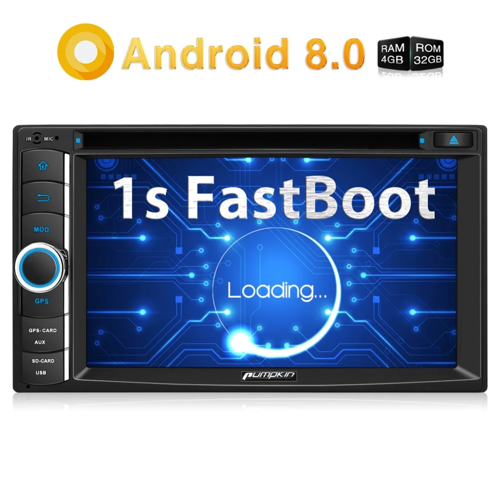 Pumpkin Android 8.0 Car Stereo 2DIN GPS DAB 4GB 32GB Bluetooth USB FM Radio WiFi 