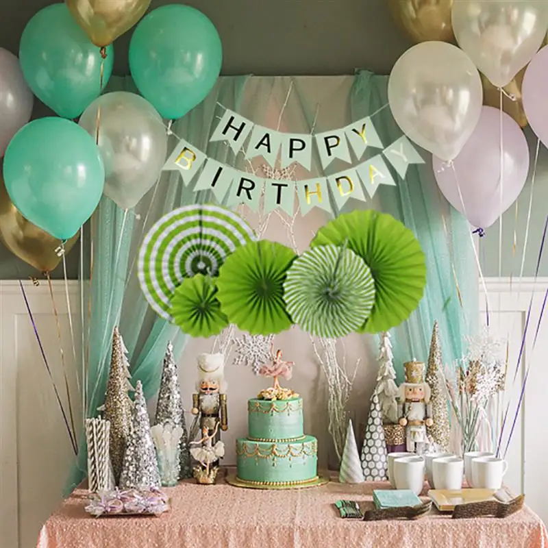 

Party Decoration Set Including Hanging Banner Paper Fan Pom Pom Hanging Ornament Kit for Baby Girls and Boy Happy Birthday Decor