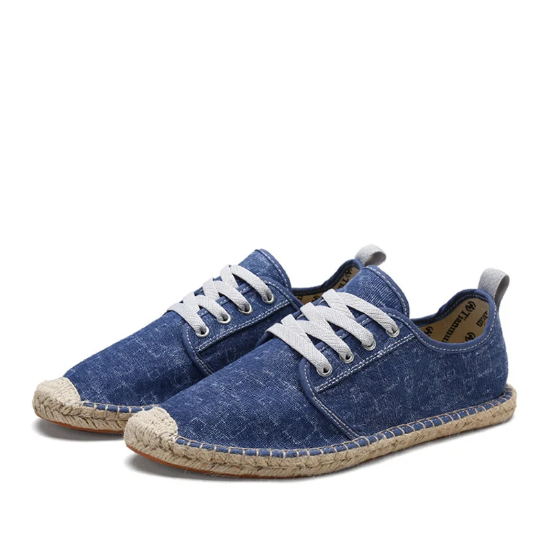 Mens Breathable Plaid Flat Lace Up Espadrilles Canvas Sneakers