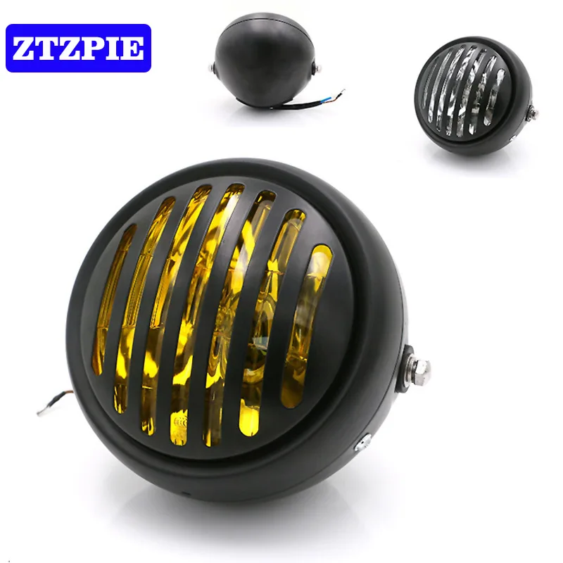 

ZTZPIE NEW 12V 35W 4300K CG125 Refit Retro Yellow Halogen GN125 Retro Black Shell Round Motorcycle light Accessories
