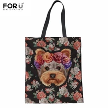 FORUDESIGNS Повседневное Женская белье Shopping сумки милые 3D животного Йоркширский терьер Цветочный принт леди ткань сумка большая Бакалея сумка