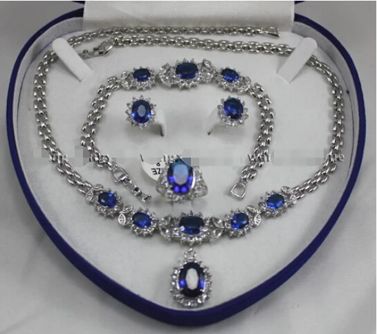 

Free shipping Genuine Blue Inlay Link Bracelet earrings Ring Necklace Set