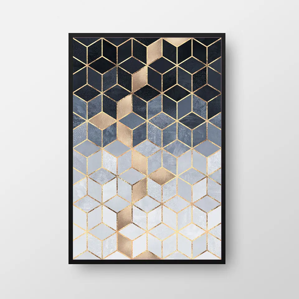 Скандинавские абстрактные геометрические куб холст живопись золотая линия художественные плакаты и принты настенные картины для гостиной дома декоративные