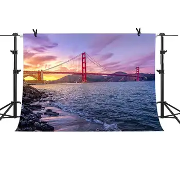 

MTMETY Landmark Backdrop Golden Gate Bridge Sunset View Background for Travel Theme Party Photography Photo Studio Props