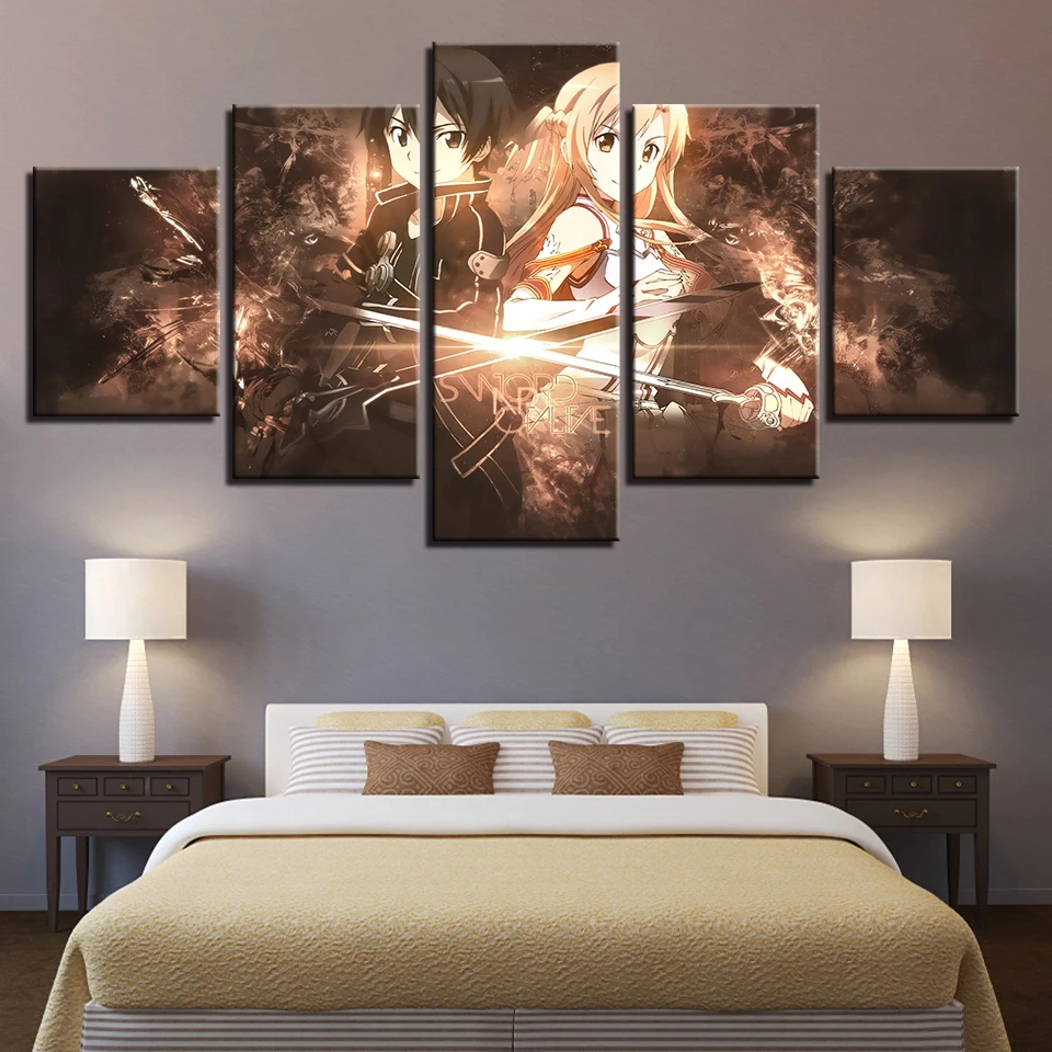 

Modern Canvas Painting HD Prints Bedside Background Home Decor 5 Pieces Animated Wall Art Cartoon Modular Picture Artwork Poster
