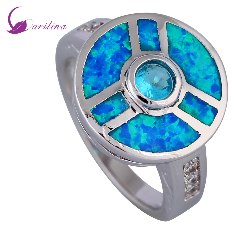

Women's Fashion Opal rings Cute jewelry Blue Fire Opal 925 stamp Silver Gift size 5 6 7 8 9 R515