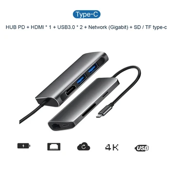 

HUB 7 in 1 USB-C HUB with Type-c to Multi USB 3.0 HDMI RJ45 Ethernet Network Micro SD/TF Card Reader OTG Type C HUB A30 Adapter