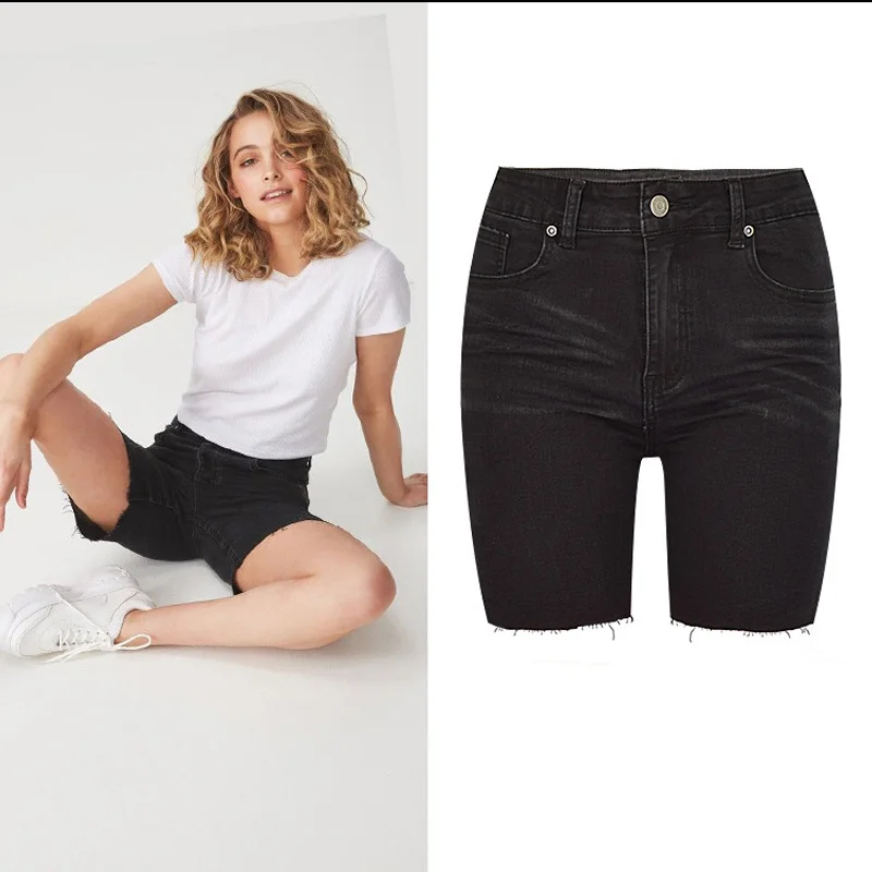2019 джинсы для женщин для стрейч Высокая талия летние шорты средней длины тонкий Fitneed тощий карандаш джинсовые шорты женские мотобрюки