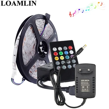 

RGB Led Strip Flexible Light 30Leds/m 5050SMD Music IR Led Controller With 20Keys Remote DC12V 2A Led Power Adapter 5m Kit