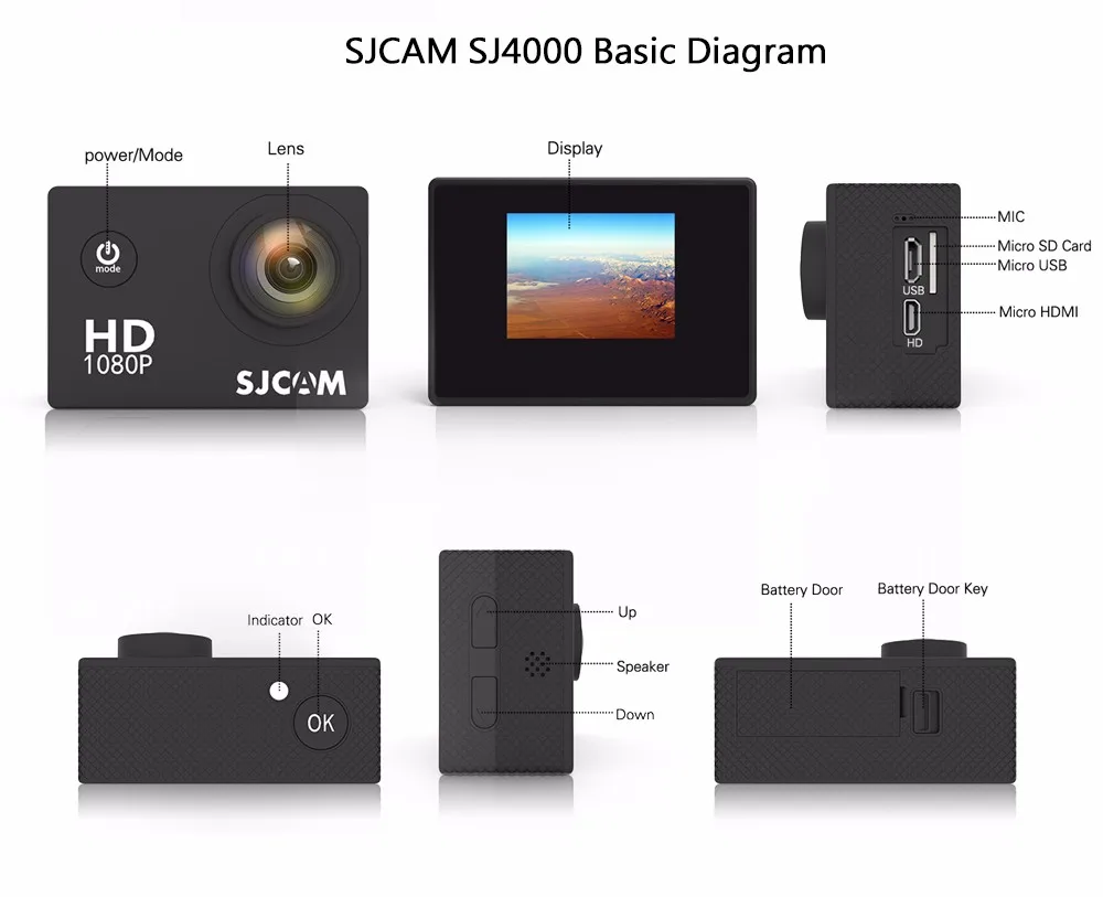 Оригинальная Экшн-камера SJCAM SJ4000, Спортивная DV, 2,0 дюймов, для дайвинга, 30 м, водонепроницаемая, экстремальный шлем, мини видеокамера SJ 4000 Cam HD 1080P