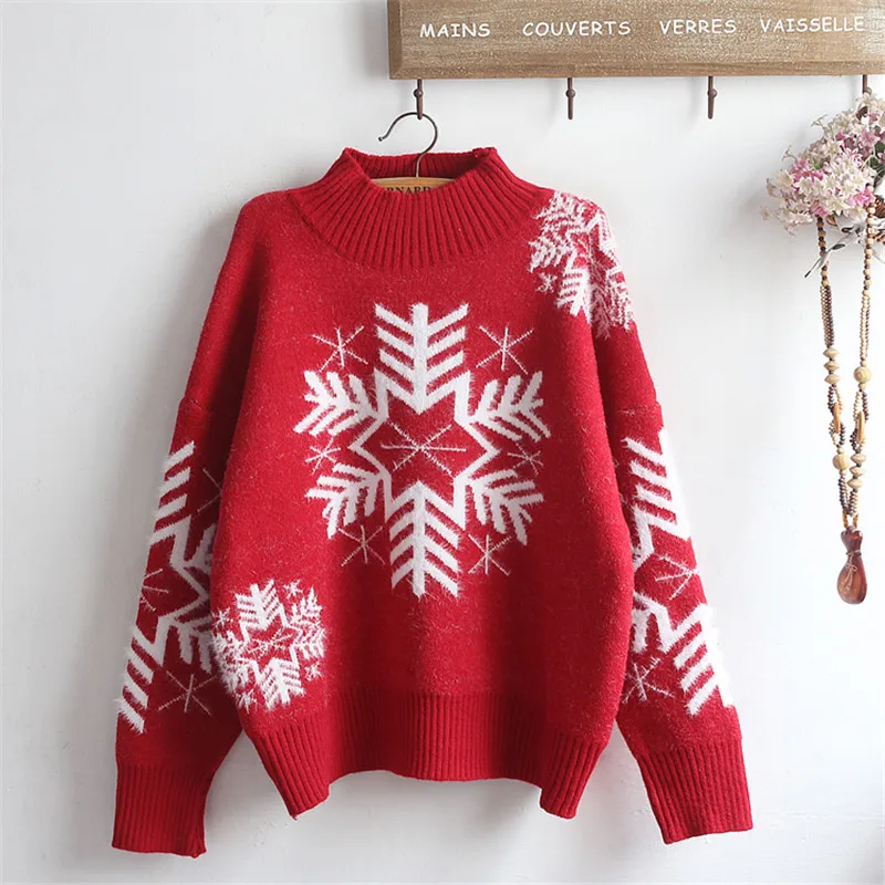 

2019 Loose snowflake Turtleneck Sweater Female Korean Thick Cute Loose Clothing For Women autumn winter