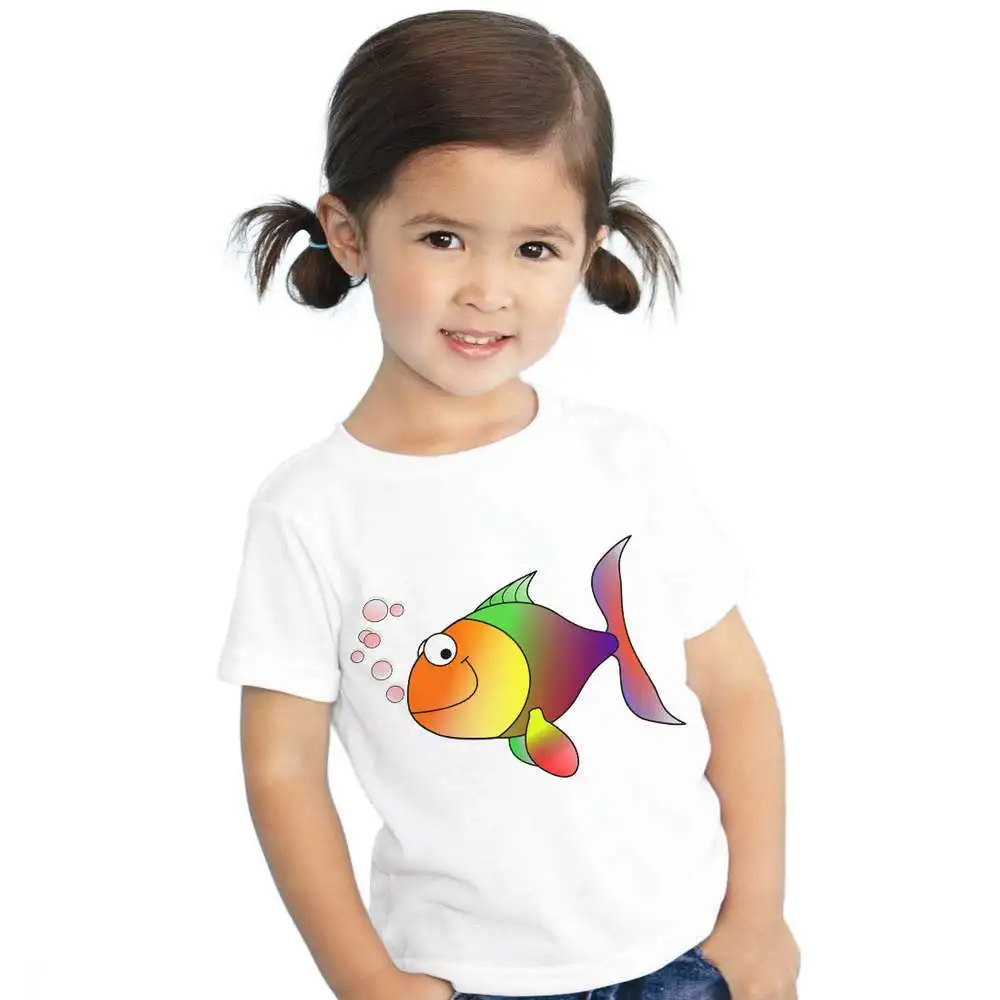 

2018 Girls T Shirt Summer Kids Tops Cartoon Fish Short Sleeve T- Shirts For Girls Teenage Girls Clothes 2-12 Year