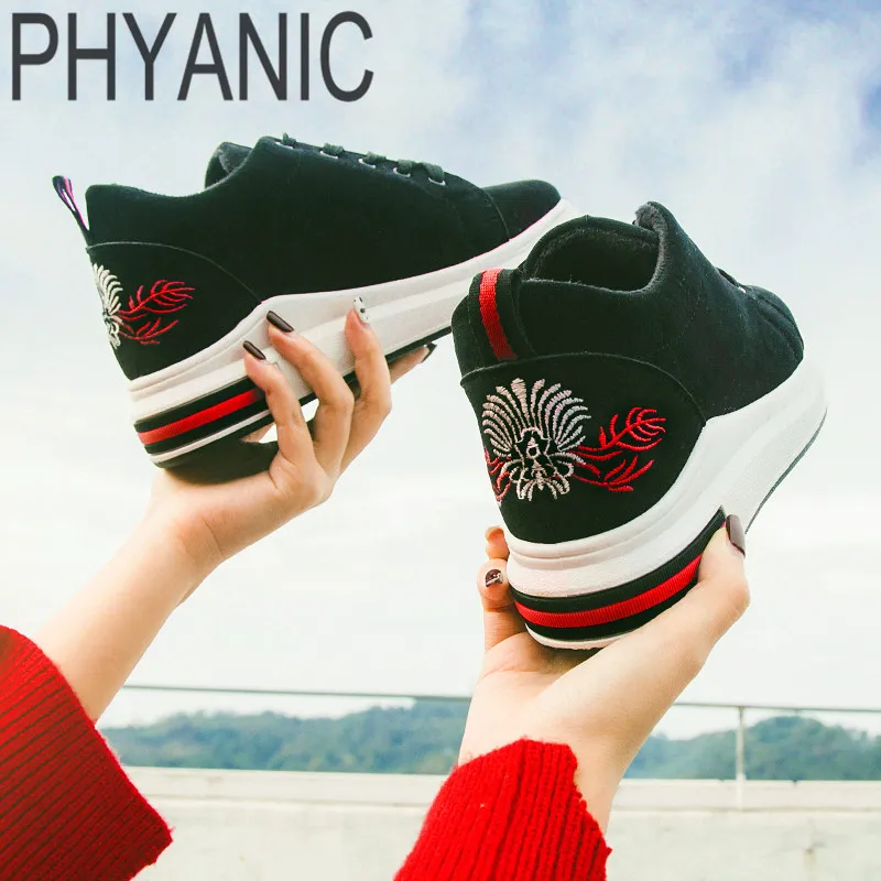 

PHYANIC Winter Wedge Sneakers Women 2018 New Fashion Embroidered Sneakers Woman Warm Platform Shoes Black Chaussure Femme
