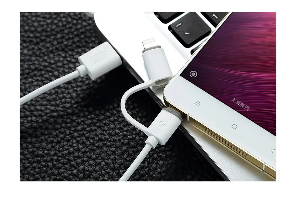 Кабель micro USB TOTU 2 в 1 для iPhone X, 8, 7, 6, 6 S, линия для samsung, Xiaomi, huawei, Android, безопасная зарядка, линия для мобильного телефона