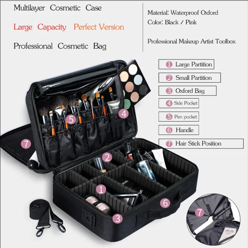 

Cosmetic Box Case Professional make up Bag Large Capacity Cosmetics Storage Toiletry Bag Tattoo Multilayer Toolbox Suitcase