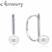 Moonmory, настоящее 925 пробы, серебряные Помолвочные серьги с белым жемчугом для женщин, ювелирные изделия,, европейские ювелирные изделия