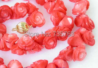 

xiuli 0015432 beautiful 17'' 11mm flower handwork carve pink coral Necklace