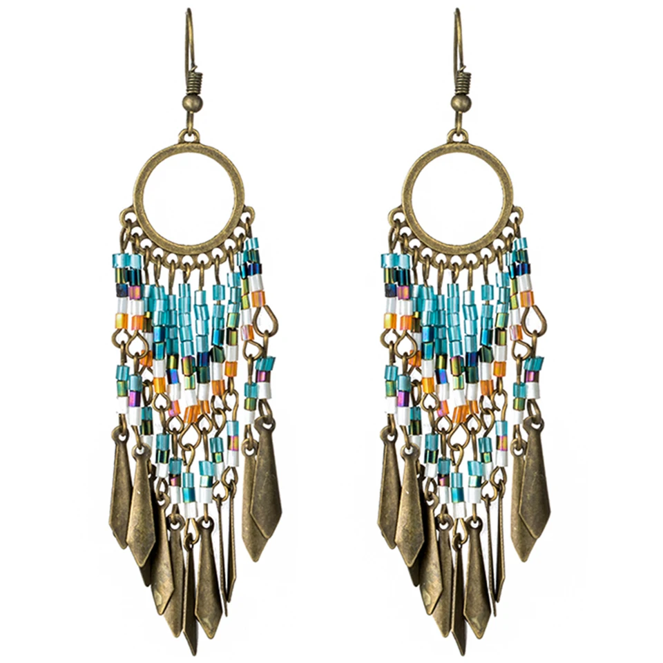 

Vintage long fringe earrings for women jewelry Boho colorful resin black crystal pendant tassel earring Ethnic drop earings gift