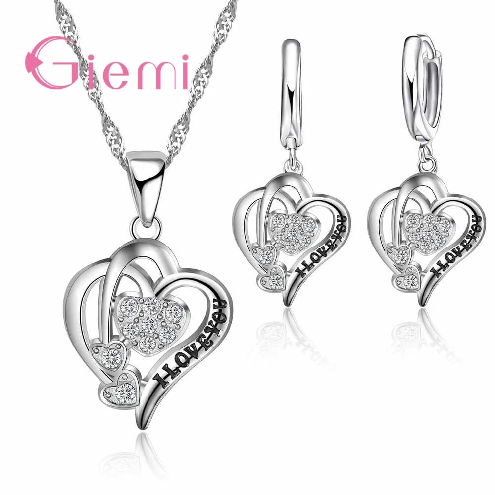 Engraved I Love You Alphabet Earrings Necklace Pendant Jewelry Sets New Retro Low Price Cubic Zircon 925 Sterling Silver | Украшения и