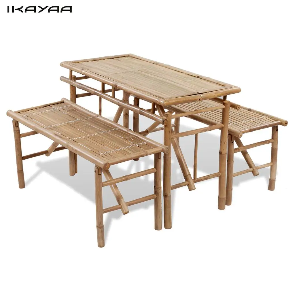Ikayaa Garden Set Folding Bamboo Table Set With 2 Picnic Benches