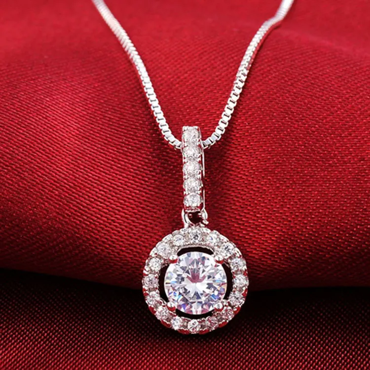 

Two Gifts genuine 925 100% pure sterling silver Simulated Diamond necklaces & pendants with chain for women jewelry x231