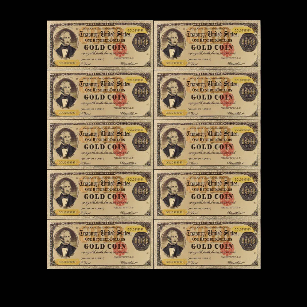 10 шт./лот, США, 1863 лет, 100 долларовая Золотая банкнота, 24 k, Соединенные Штаты Америки, банкноты, сувениры, коллекционные вещи, подарки - Цвет: style 3