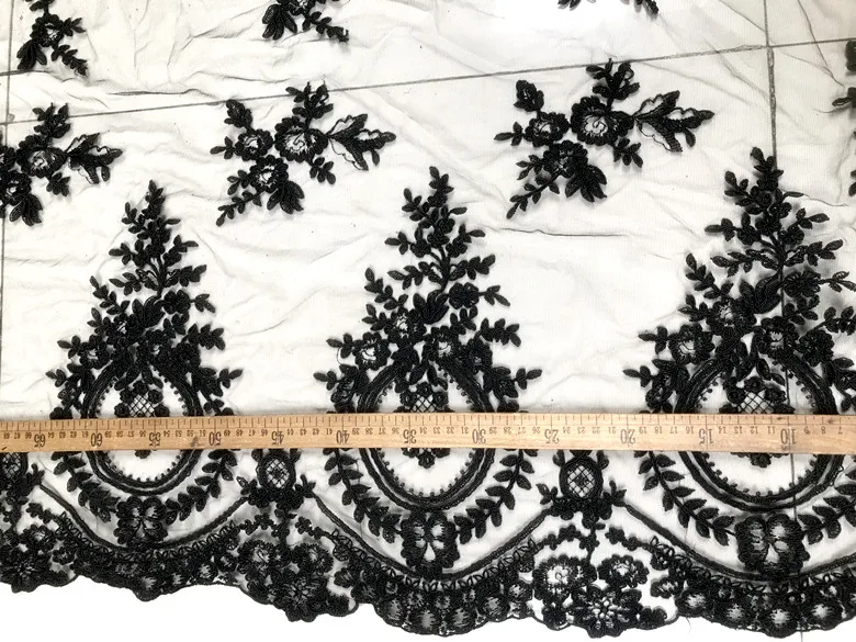 

Ткань кружевная черная, прозрачная, с вышивкой, LASUI, 1 ярд