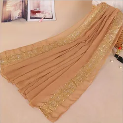 Alta Calidad Primavera Verano Bufandas Musulmanas para Damas Mujeres Cabeza Hijab Bufanda Tamaño Grande Perlas Oro Bordado Chales de Gasa Envoltura Alta Calidad Primavera Verano Bufandas Musulmanas para Damas Mujeres Cabeza Hijab Bufanda Tamaño Grande Perlas Oro Bordado Chales de Gasa Envoltura