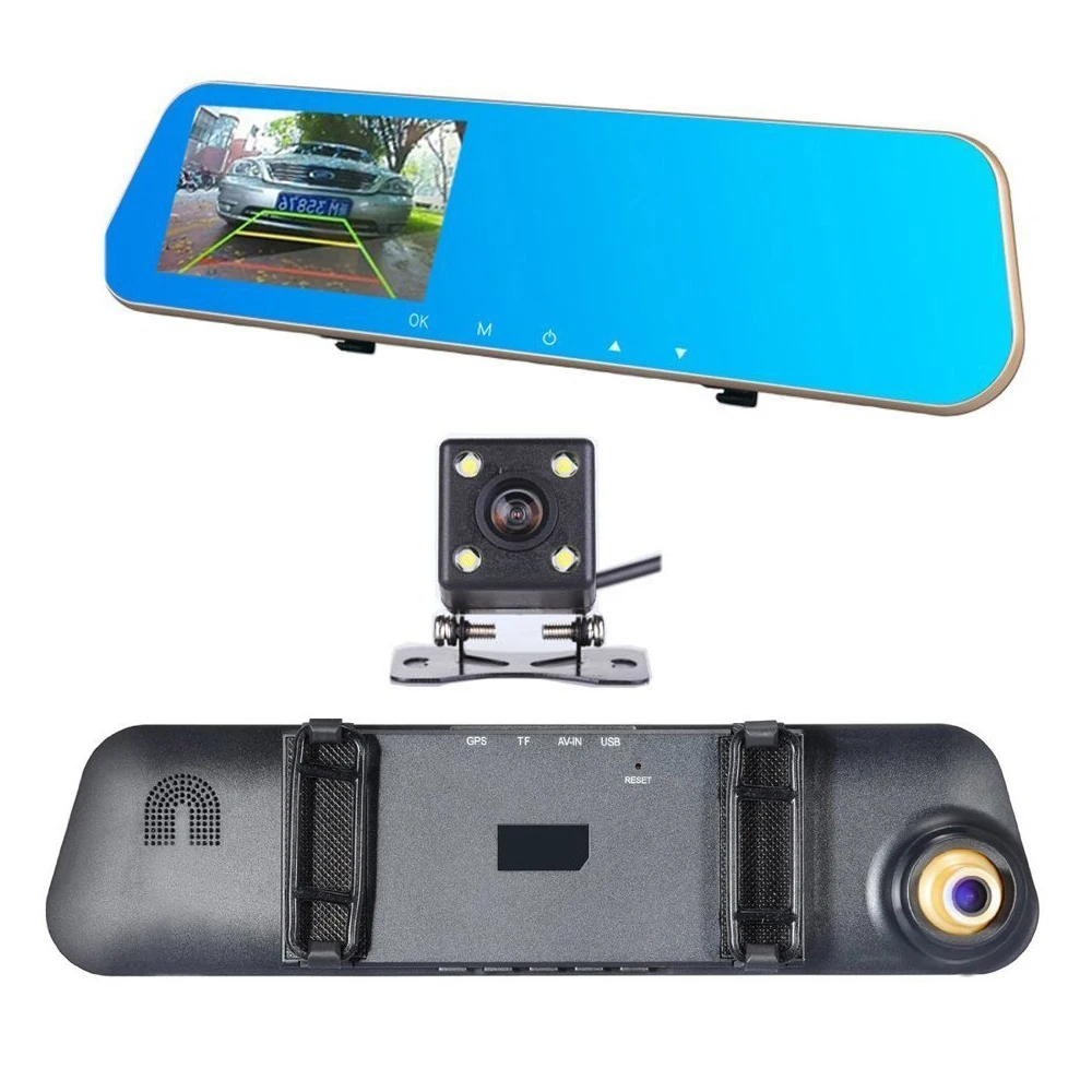 Podofo 4.3 Inch Car Rear View Mirror Dash Cam Auto Video Recorder Registrator Camcorder Dashcam with Dual Lens Car Camera Dvrs