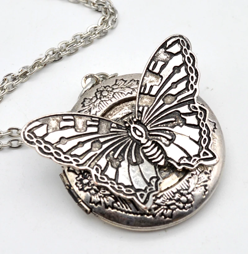 10pcs Antique Silver Butterfly Locket Necklace With 28" Chainsin