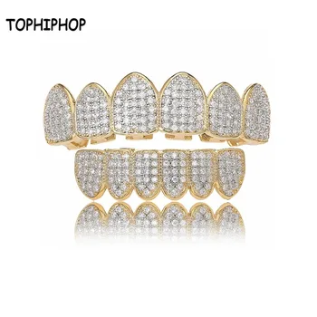 

TOPHIPHOP AAA White Cubic Zirconia Stone Micro Pave Top Bottom Custom Grillz Set Grills