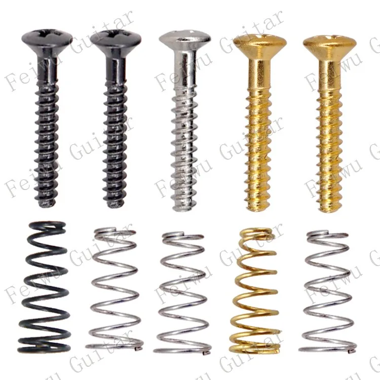 

6 Pcs Guitar Single Coil Pickups Mount Adjust Height Flat Tail Screws & Conical Springs - M3*22mm