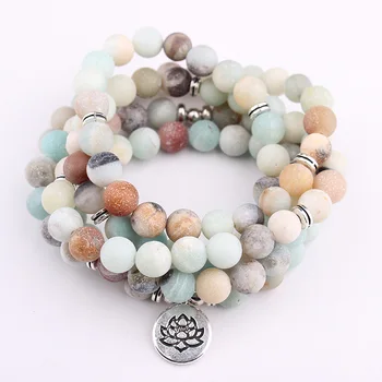

DIEZI lotus Tree Of Life OM Charm Bracelet Amazonite 108 Mala Beads Natural Stone Buddha Yoga Bracelet For Women Men