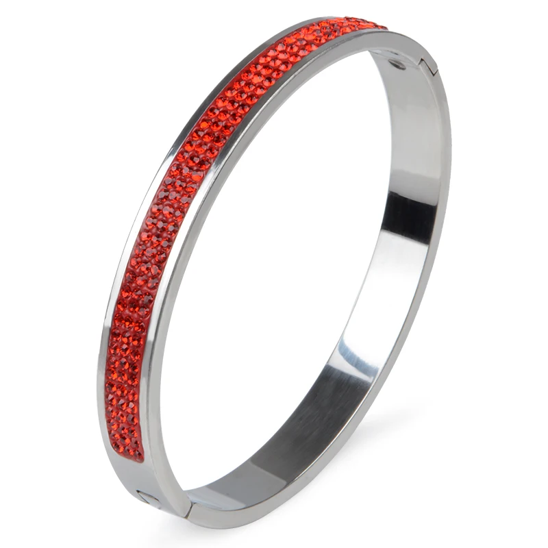 Chanfar, 11 цветов, модный браслет из нержавеющей стали с кристаллами, открытая манжета, браслет для женщин, подарок для влюбленных, ювелирные изделия - Окраска металла: Red