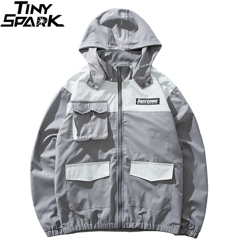 Men Hip Hop Streetwear Hooded Jacket Coat Retro Spring 2019 Harajuku Jacket Windbreaker Color Block Zip Up Track Jacket Hoodie Men Hip Hop Streetwear Hooded Jacket Coat Retro Spring 2019 Harajuku Jacket Windbreaker Color Block Zip Up Track Jacket Hoodie