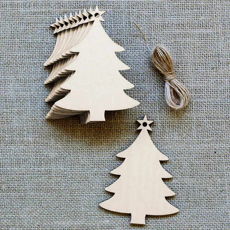 10pcs/Lot Carved Wood Snowflake Christmas Tree Hanging Ornament Tag Xmas Christmas Party Room DIY Craft Decor