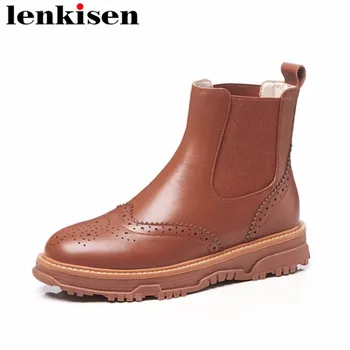 

Lenkisen original designer concise style round toe natural leather slip on low bottom runway streetwear woman ankle boots L70