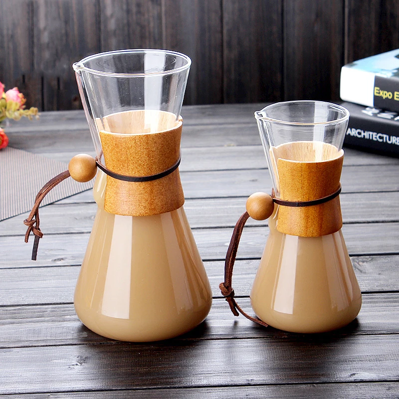 

1PC 800ml Heat-resistant Glass Coffee Pot with Leather Tie Offic Stainless Steel Filter Tool Coffee Maker Pot Office Mug Tea