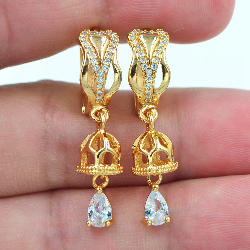 

AAA+ Cubic Zirconia Gold Color Women Fashion Clear CZ Teardrop Dangle Huggie Hoop Earrings Jewelry