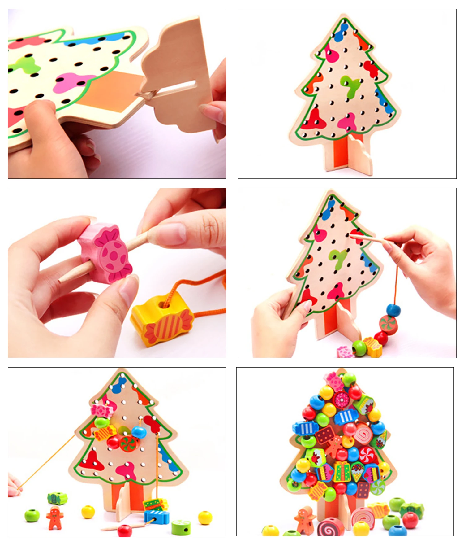 Детские бусины игрушка Рождественская елка нанизывание и шнуровка бисер Обучающие игрушки деревянная игрушка для малышей