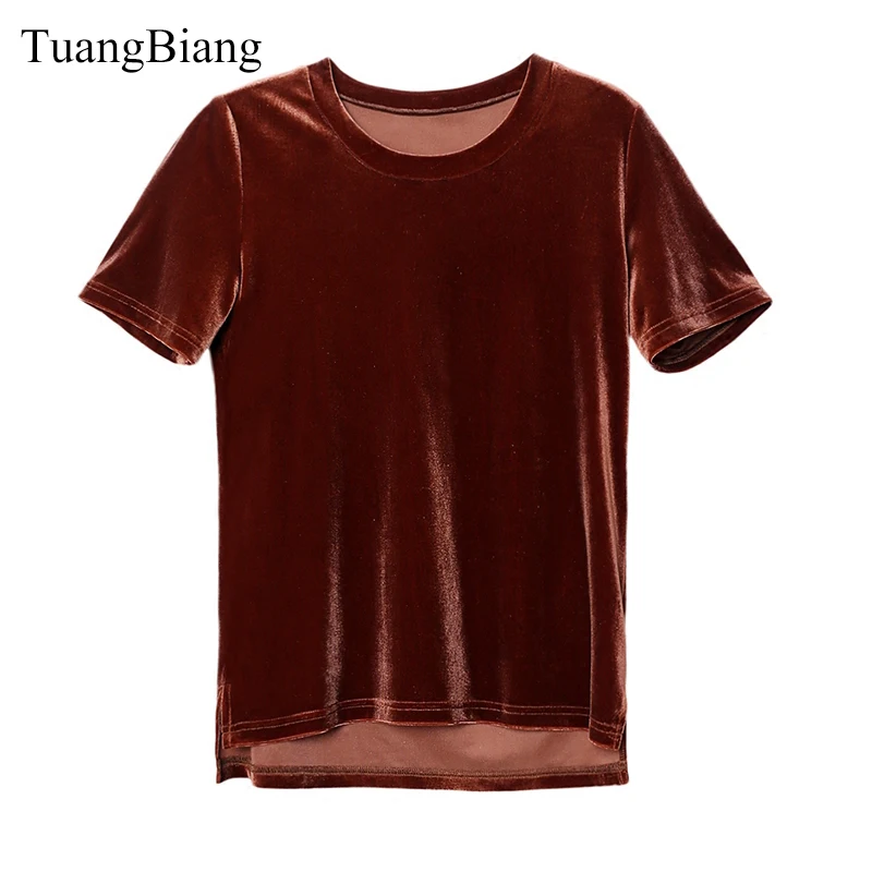 2018 женская летняя велюровая футболка с коротким рукавом camisetas тонкие однотонные