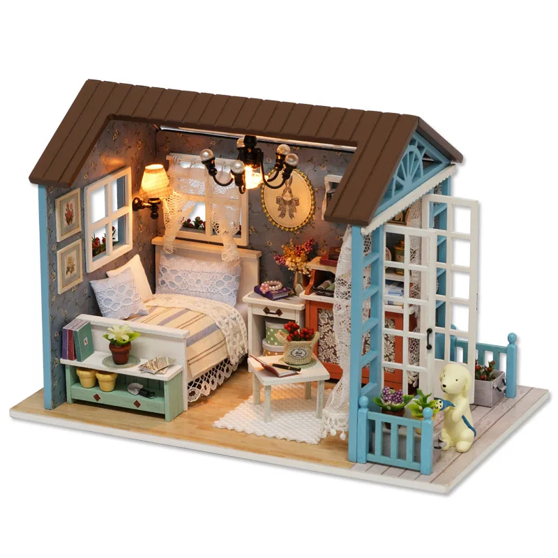 Кукольный дом Миниатюрный DIY кукольный домик с деревянная мебель для дома игрушки для детей на день рождения Рождественский подарок отправить подруге J07 - Цвет: Sen blue time
