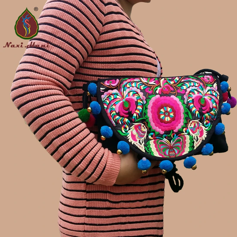 Оригинальная женская сумка с вышивкой Naxi. Hani, брендовая Холщовая Сумка на плечо ручной работы с помпонами, винтажные дорожные сумки через плечо