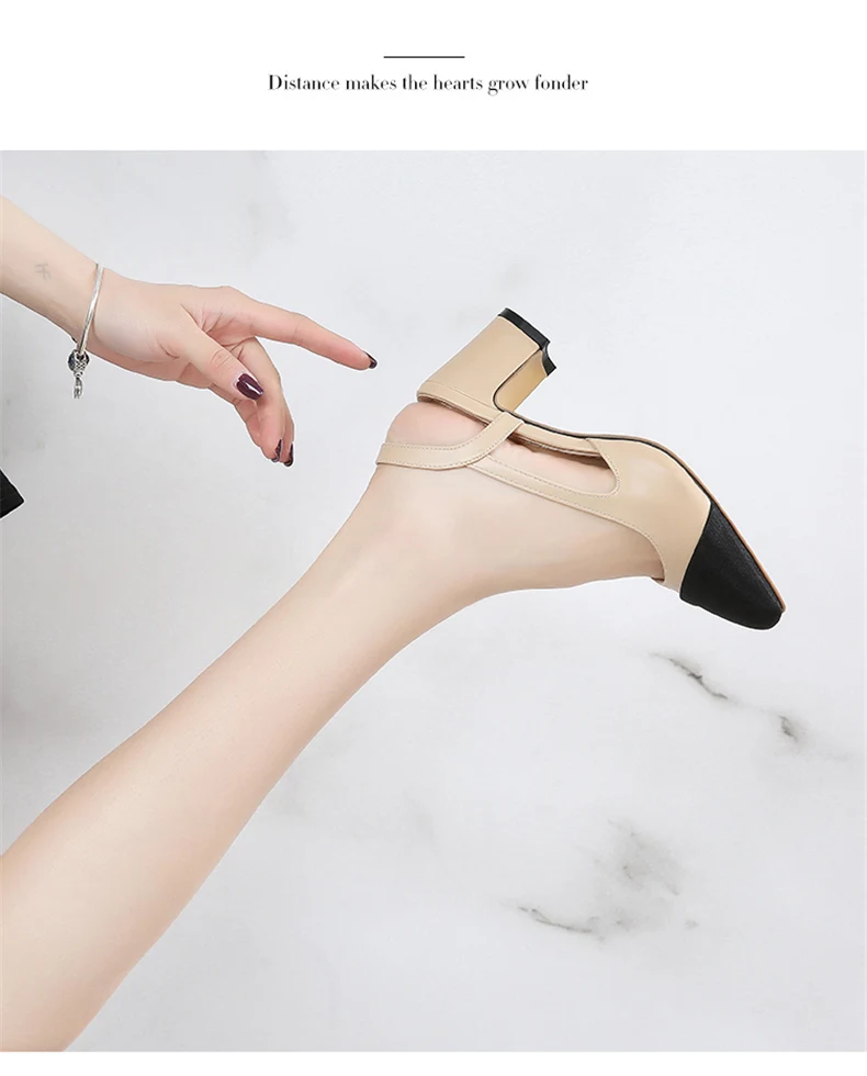 Новинка; Высококачественная женская обувь на высоком каблуке с квадратным носком; босоножки из натуральной кожи на среднем каблуке; Цвет абрикосовый, черный; модная женская обувь