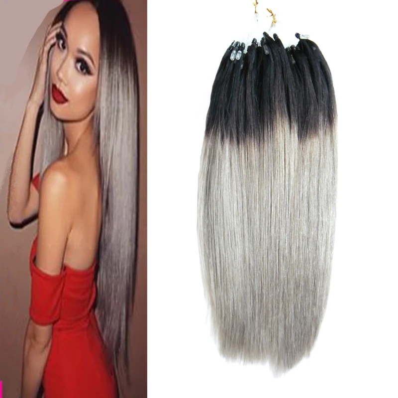Online Shop 1b Grey Two Tone Ombre Brazilian Hair Remy Micro Loop