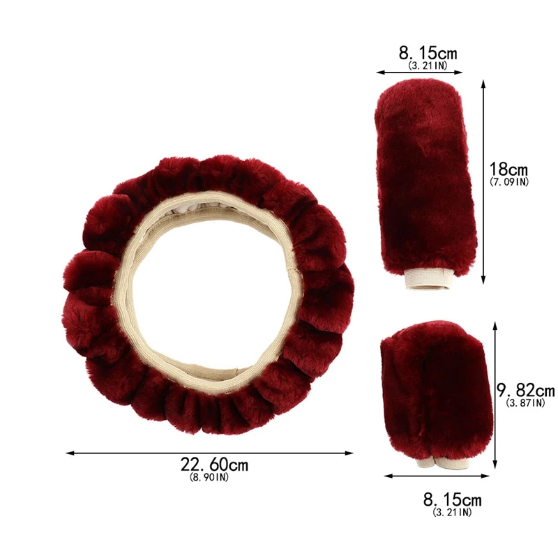 Универсальный руль Плюшевые Чехлы рулевого колеса автомобиля зимний искусственный мех ручной тормоз и шестерня крышка набор аксессуары для салона автомобиля