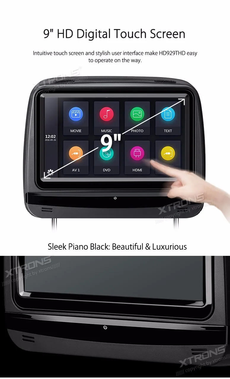 Discount One Pair 9" Touch Screen Headrest Car DVD Car Headrest DVD Headrest Car Monitor DVD with HDMI Port & Adjustable Viewing Angles 3