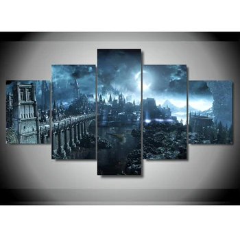 

5 Panels Dark Soul Castle Canvas Prints Painting Wall Art 5 Pieces Picture Panels Poster Drop shipping