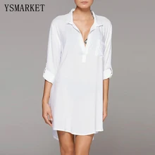 Лидер продаж, сексуальный женский шифоновый топ, летний белый пляжный бикини, купальник-туника, платье-рубашка, пляжная одежда, рубашки для мальчиков, Q203