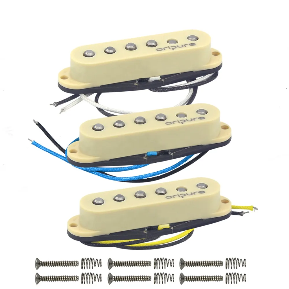 

OriPure 3PCS/Set Staggered Vintage Alnico 5 Guitar Single Coil Pickup Neck/Middle/Bridge Pickup Yellow Electric Guitar Parts